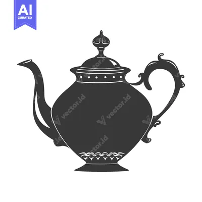 A Black and White Silhouette of an Ornate Teapot