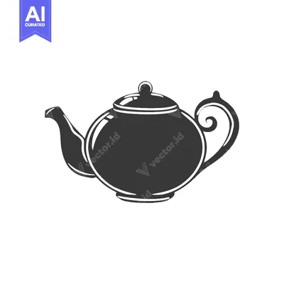 Popular premium asset: Black and White Silhouette of a Teapot with a Swirly Handle