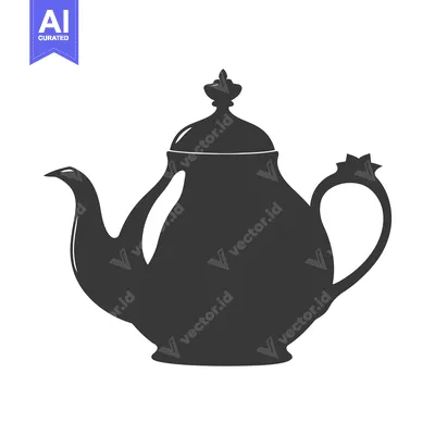 Aset desain premium: Black and White Silhouette of a Teapot with a Decorative Lid