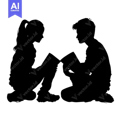 Aset premium populer: Silhouette of a Boy and Girl Sharing a Book