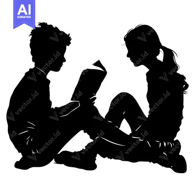 Popular premium asset: Silhouette of a Boy and Girl Reading a Book Together