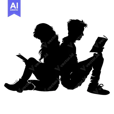 Aset premium populer: Silhouette of a Man and Woman Reading Books Back-to-Back