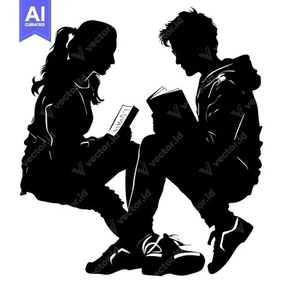 Popular premium asset: Silhouette of a Young Couple Reading Books Together