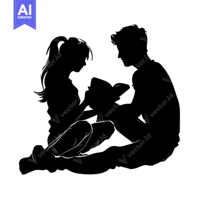 Popular premium asset: Silhouette of a Couple Sitting Together Reading a Book