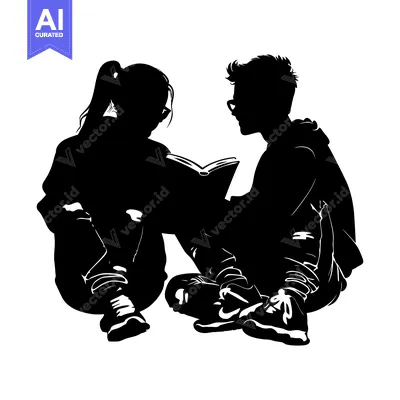 Premium design asset: Silhouette of a Young Couple Reading a Book Together