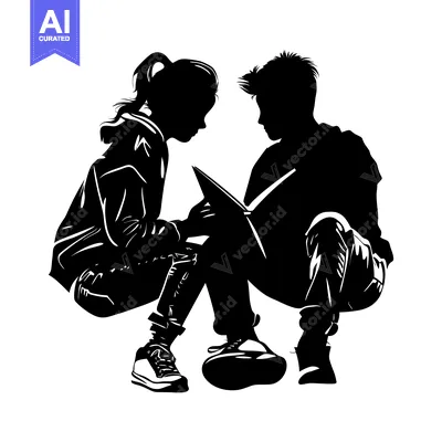 Aset desain premium: Silhouette of a Young Couple Sharing a Book