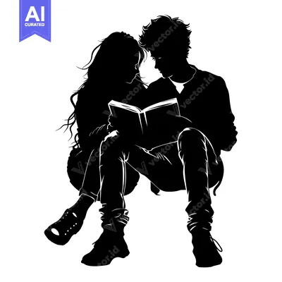 Aset premium populer: Silhouette of a couple reading a book together