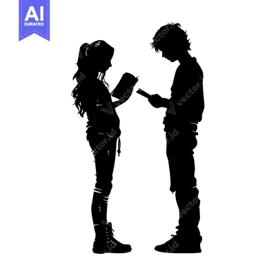 Aset premium populer: Silhouette of a Young Couple Reading Books Together