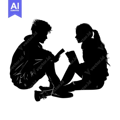 Popular premium asset: Silhouette of a Young Couple Sitting and Talking