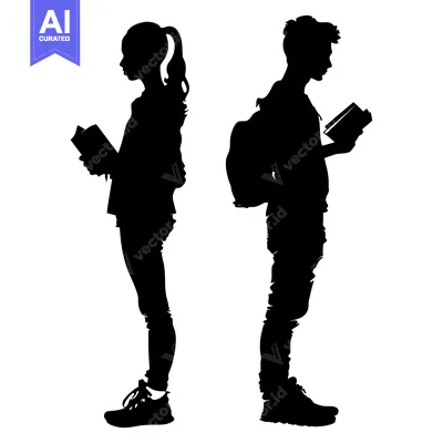 Aset premium populer: Silhouette of a Young Man and Woman Reading Books