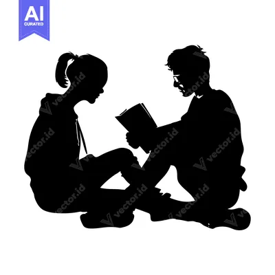 Premium design asset: Silhouette of a young couple reading a book together
