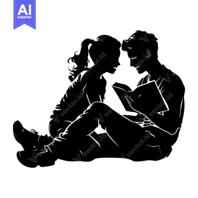 Aset premium populer: Silhouette of a couple reading a book together