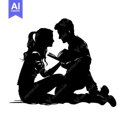 Aset premium populer: Silhouette of a Couple Sitting Together Reading a Book
