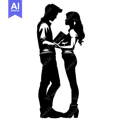Premium design asset: Silhouette of a Man and Woman Standing Close Together