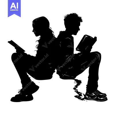 Aset premium populer: Silhouettes of Two People Reading Back-to-Back