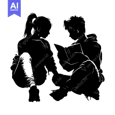 Aset premium populer: Silhouette of a Young Couple Sharing a Book