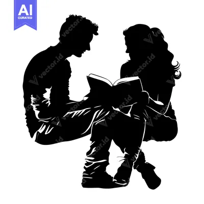 Aset premium populer: Silhouette of a Man and Woman Reading a Book Together