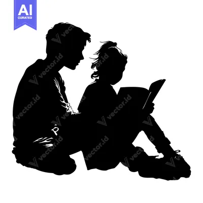 Popular premium asset: Silhouette of a Brother and Sister Reading a Book Together