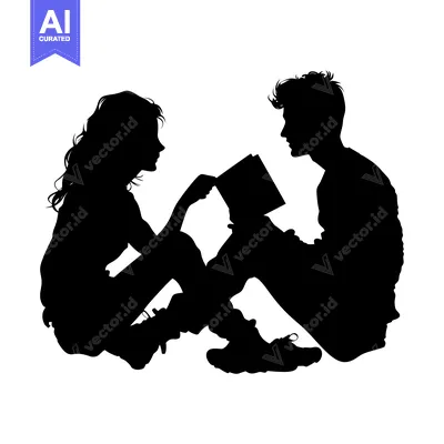 Aset premium populer: Silhouette of a couple reading a book together