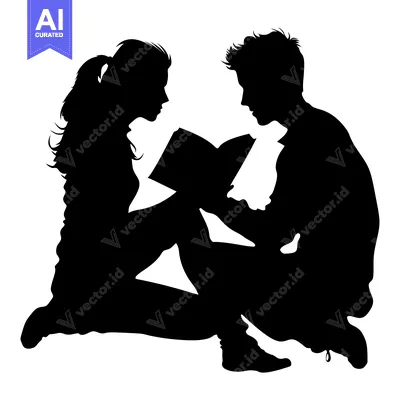 Silhouette of a Couple Reading a Book Together