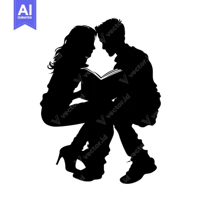 Premium design asset: Silhouette of a Couple Sharing a Book