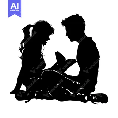 Aset premium populer: Silhouette of a Couple Sitting and Reading a Book Together