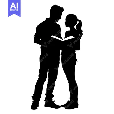Premium design asset: Silhouette of a Man and Woman Sharing a Book