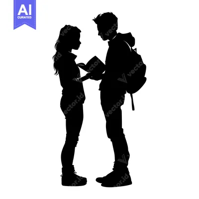 Aset premium populer: Silhouette of a Couple Holding a Book and Looking at Each Other