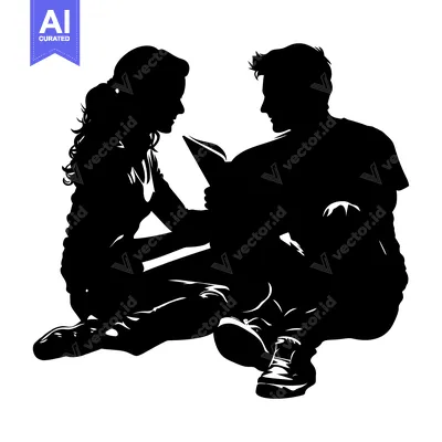 Popular premium asset: Silhouette of a couple reading a book together