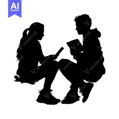 Popular premium asset: Silhouette of a young couple sitting facing each other while holding b