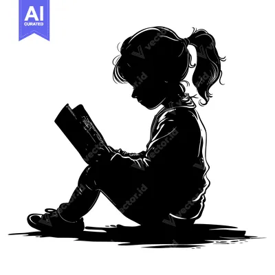 Aset premium populer: Silhouette of a Young Girl Reading a Book