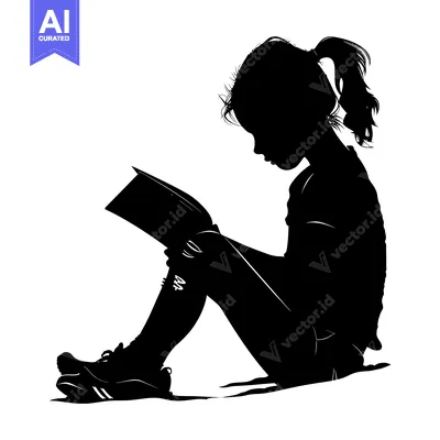 Silhouette of a girl sitting and reading a book