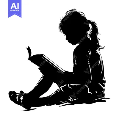Aset premium populer: Silhouette of a Girl Sitting and Reading a Book