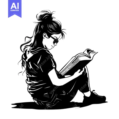 Aset premium populer: Silhouette of a Young Woman Wearing Sunglasses and Reading a Book