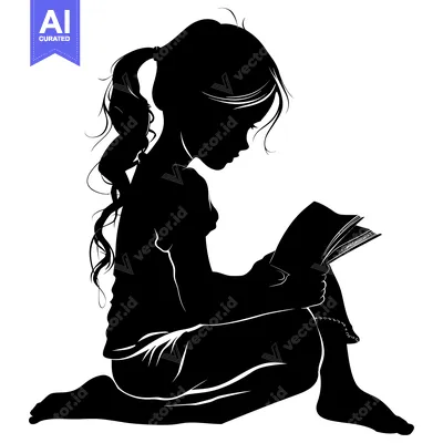 Aset premium populer: Silhouette of a Girl Sitting and Reading a Book