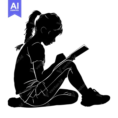 Aset premium populer: Silhouette of a Young Girl Sitting and Reading a Book