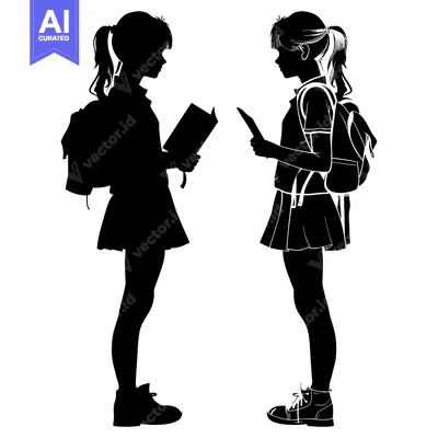 Popular premium asset: Two Silhouettes of Schoolgirls with Backpacks and Books