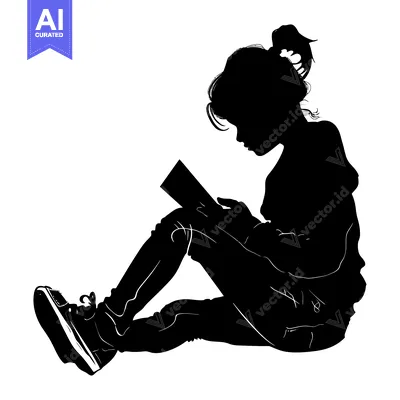 Silhouette of a Girl Sitting and Reading a Book