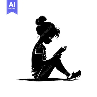 Aset premium populer: Silhouette of a girl sitting and reading a book
