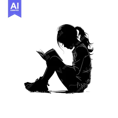 Premium design asset: Silhouette of a Girl Sitting and Reading a Book