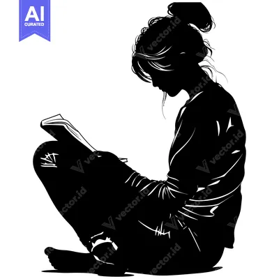 Aset premium populer: Silhouette of a Woman Reading a Book While Seated