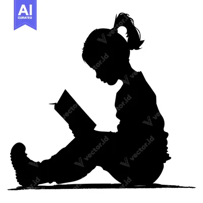 Premium design asset: Silhouette of a girl sitting and reading a book