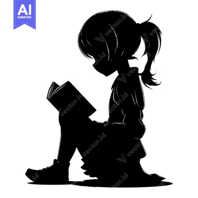 Silhouette of a Young Girl Reading a Book