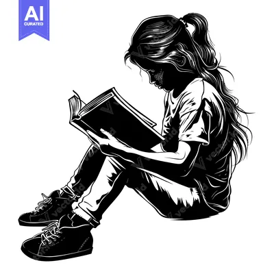 Aset premium populer: Silhouette of a Young Woman Sitting and Reading a Book