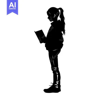 Silhouette of a young girl reading a book