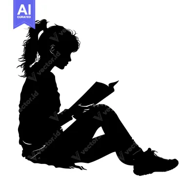 Aset desain premium: Silhouette of a Woman Sitting and Reading a Book