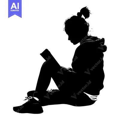 Aset premium populer: Silhouette of a Young Woman Reading a Book