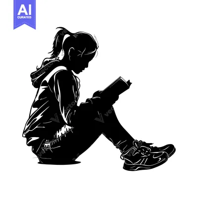 Aset premium populer: Silhouette of a Woman Reading a Book While Sitting