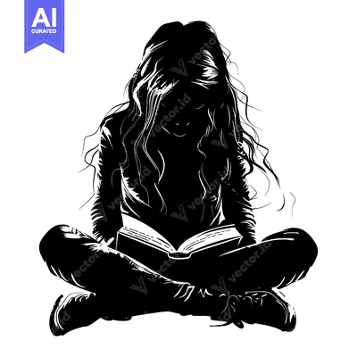 Aset premium populer: Silhouette of a Woman Reading a Book, Seated with Legs Crossed