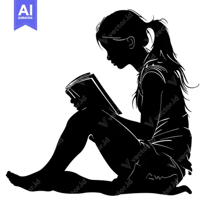 Popular premium asset: Silhouette of a Young Woman Sitting and Reading a Book